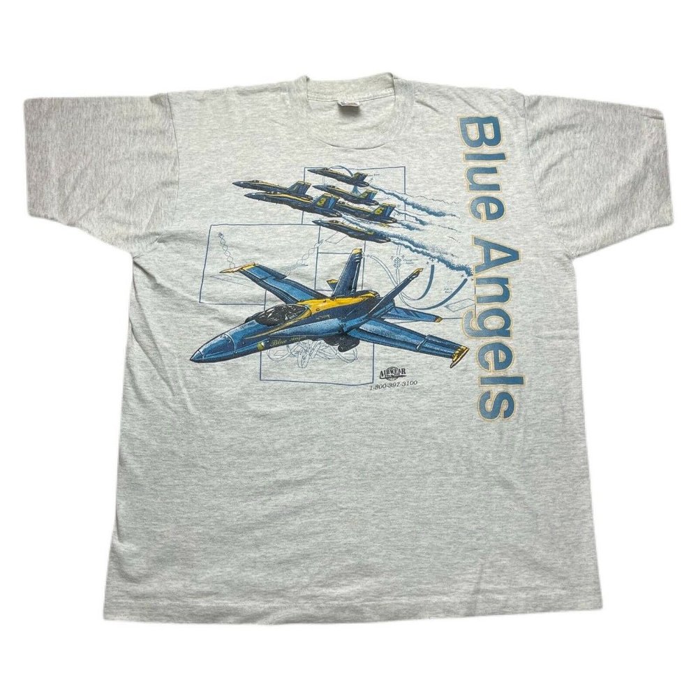 Vintage 90’s Blue Angels Jet Plane T Shirt Single Stitched Gray Size XL